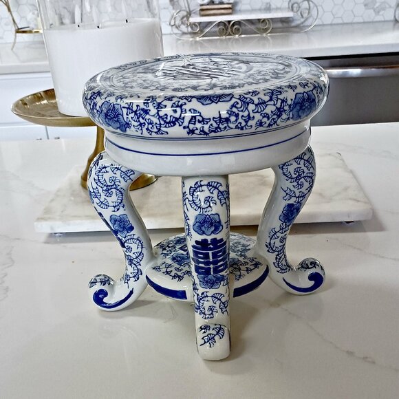 NEW! BLUE & WHITE CHINOSERIE PLANT STAND RISER - Picture 4 of 5